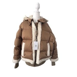 Bogner Sport Suza-LD Down Puffer Jacket Real Shearling Trim Brown Womens 10 ML